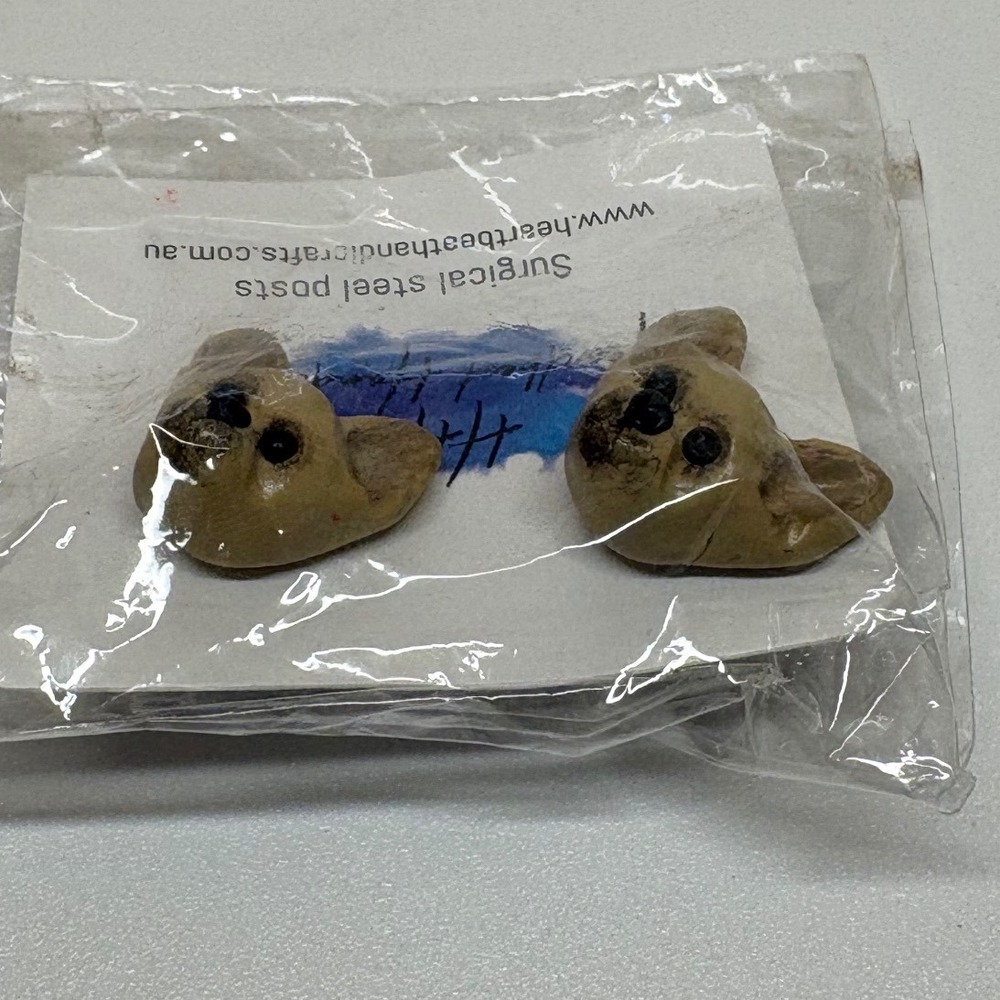 Heartbeat Handicrafts Chihuahua Dog Stud Earrings Surgical Steel Posts Tan Clay